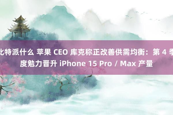 比特派什么 苹果 CEO 库克称正改善供需均衡：第 4 季度勉力晋升 iPhone 15 Pro / Max 产量